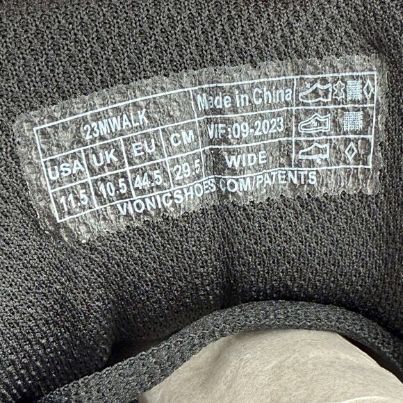 Vionic Mens 23Walk 2.0 Sneakers US 11.5 Wide EU 44.5 Black Leather Athletic NIB - Picture 12 of 14